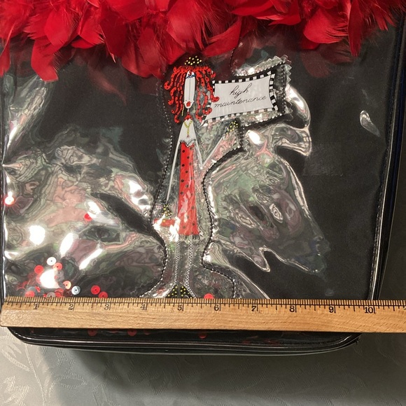 Vtg. Blk purse w/red accents, lady carries “high maintenance” sign. $29 - Picture 4 of 9